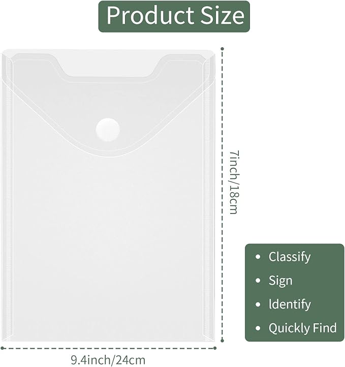 24 Pack Large Clear Die & Stamp Storage Bag Transparent Plastic Folders for Cutting Dies Stencil Embossing Crafts for DIY Scrapbooking Paper Card Craft Organizer Holder