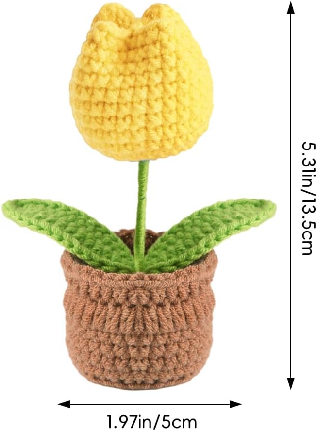 Tulip Pin Cushion, Handmade Knitted Pincushions, Cute Pin Cushions Needle Holders for Sewing Quilting Accessory, DIY Crafts or Patchwork Decor.Flowerpot Design Yellow Tulip