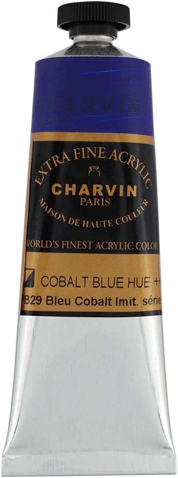 Charvin Extra Fine Professional Acrylic Paint - Cobalt Blue Hue, 150ml Tube, Triple-Milled, Lightfast Pigments, Open Stock Artist Acrylic Paints in Nature-Inspired Hues
