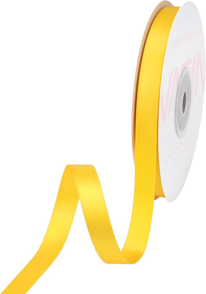 VATIN 3/8 inches Double Faced Maize Yellow Polyester Satin Ribbon - 50 Yards for Gift Wrapping Ornaments Party Favor Braids Baby Shower Decoration Floral Arrangement Craft Supplies