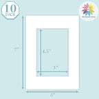 MBC Mat Board Center, 10 Pack 5x7 for 3.5x5 White Picture Mats Frame Mattes, Bevel Cut, Acid Free, 4-ply Thickness