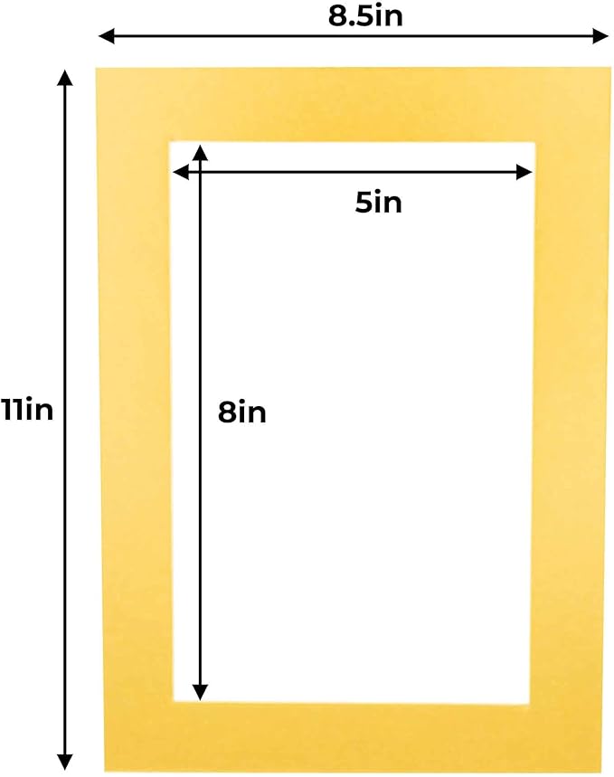 5.5x8.5 Mat for 8.5x11 Frame - Precut Mat Board Acid-Free Metallic Gold 5.5x8.5 Photo Matte For a 8.5x11 Picture Frame, Matboard for Family Photos, Show Kits, Art, Picture Framing, Pack of 1 Mat