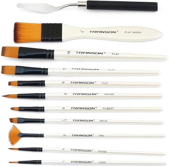 Transon Paint Brush Kit 10pcs Art Brushes and 1 Paint Spatula with Brush Case