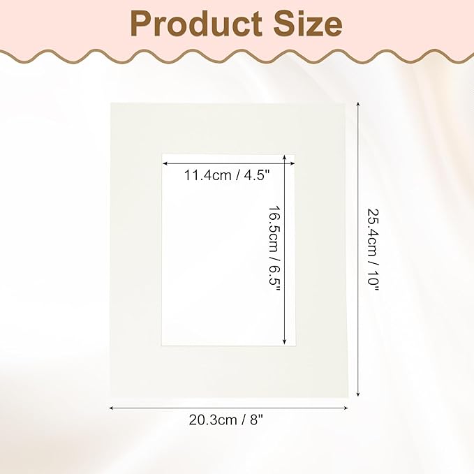 Picture Mats, 8 x 10 for 5 x 7 Pictures Acid Free White Core Bevel Cut Frame Mattes for Display Art Measuring, Cream
