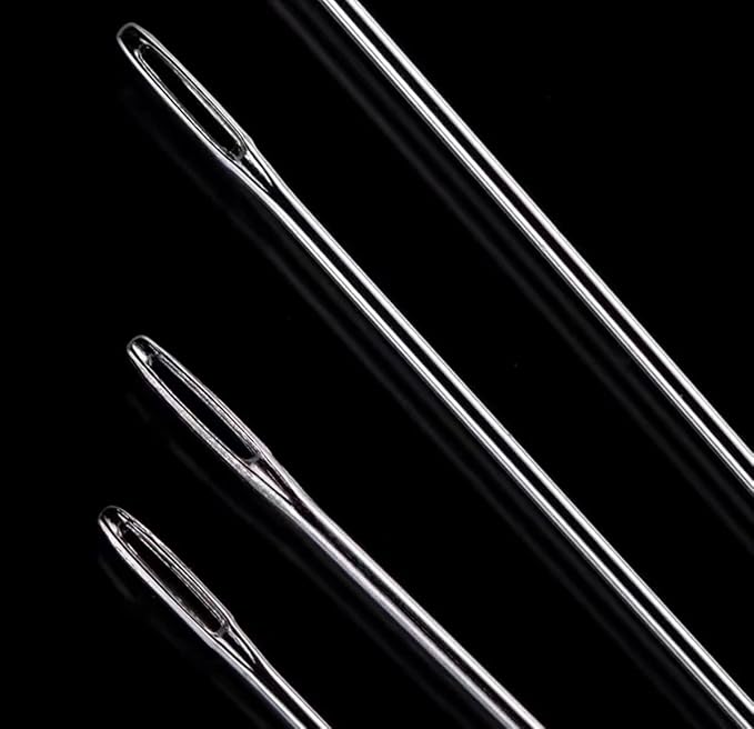 Marcobrothers 4" 2 pcs Professional Upholstery Large Eye Long Needle,Easy to Thread,with 1 roll 284 Yard 150D 1mm-Width Leather Sewing Waxed Thread,Black.(4 inch 2 pcs)