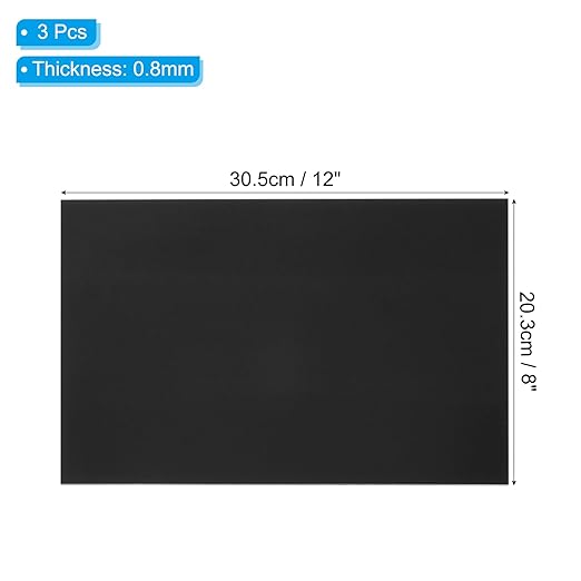 PATIKIL 8x12 Inch Anodized Aluminum Sheet Metal, 3Pcs Laser Plates Engraving Blanks 0.5MM Thin Rectangle for Crafting DIY House Laser Engraving, Black
