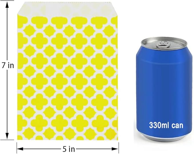 KEYYOOMY 200 Pcs Yellow Candy Buffet Bags Small Cookie Bags Polka Dot Paper Treat Bag for Wedding Birthday Party (5 inch x 7 inch)