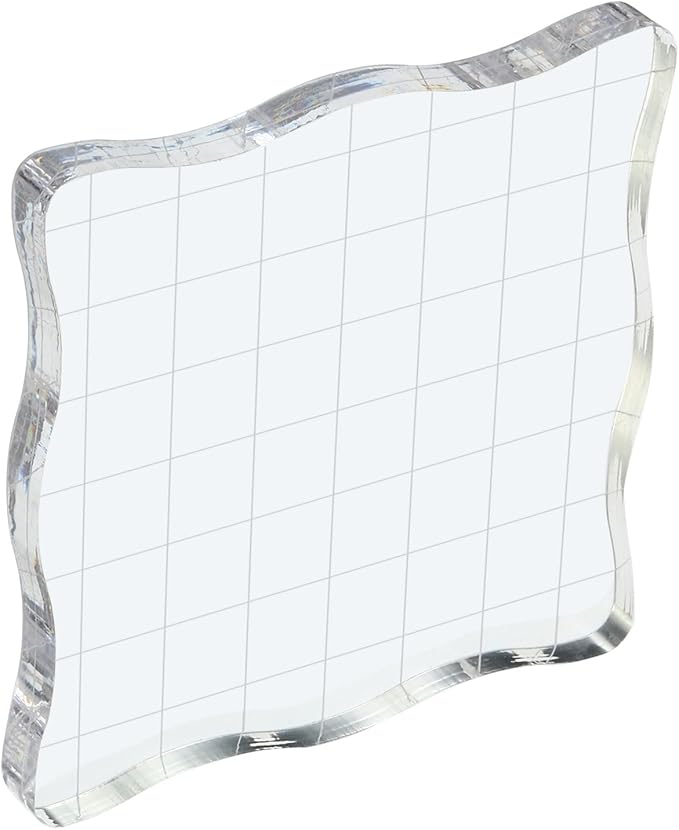 PATIKIL 3" x 3" Acrylic Stamp Block, Clear Stamping Block with Grid Lines Decorative Mounting Blocks Wave for Scrapbooking DIY Crafts Card Making