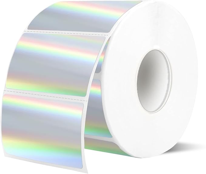 2.25"x1.25" Direct Thermal Labels, Holographic Thermal Printer Labels for Barcode, Self-Adhesive Address Shipping Thermal Label Stickers-1 Roll, 300 Labels, Holographic Silver