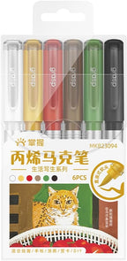 6 Color Acrylic Paint Markers, Brush Tip Acrylic Paint Pens With Visual Ink Window, Fabric Paint Markers for Clothes, Textile - High Coverage on Wood, Glass, Rock - DIY Art Supplies for Kids, Adults