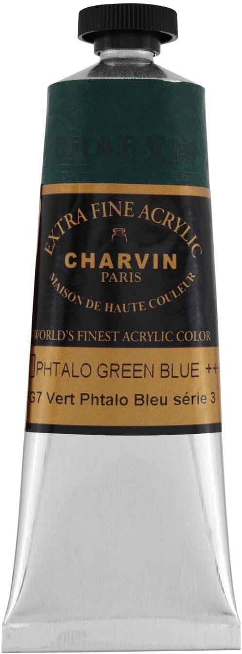Charvin Extra Fine Professional Acrylic Paint - Phthalo Green Blue, 60ml Tube, Triple-Milled, Lightfast Pigments, Open Stock Artist Acrylic Paints in Nature-Inspired Hues
