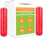 PSBM Red Stretch Wrap, 15 Inch x 1476 Feet, 8 Pack, Tinted Pre-Stretched Shrink Wrap Film for Moving, Packaging, Pallet Wrapping