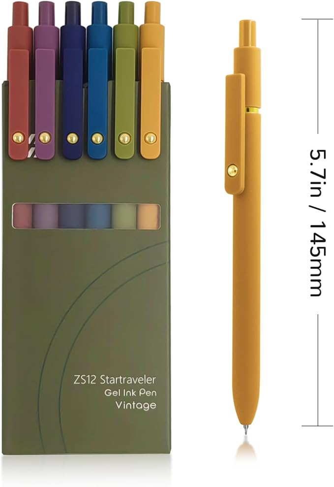 Gel Pens, 6 Pcs 0.5mm Fine Point Smooth Writing Pens Cute Pen, High-End Series Black Ink Pen for Journaling Note Taking, School Office Supplies for Women Men (6 Pcs Gold Vintage)