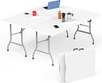 HLPB Folding Table Picnic Table 2 Pcs, 6 ft Portable Camping Table with Handle and Safety Locks, Foldable Table Plastic Dining Table Indoor Outdoor for Camping, Picnic and Party