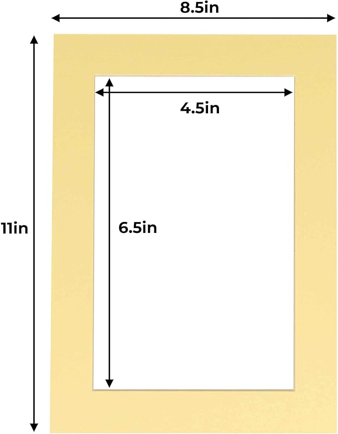 5x7 Mat for 8.5x11 Frame - Precut Mat Board Acid-Free Show Kit with Backing Board, and Clear Bags Soft Yellow 5x7 Photo Matte Made to Fit a 8.5x11 Picture Frame Matboard for Framing, Pack of 10 Mats
