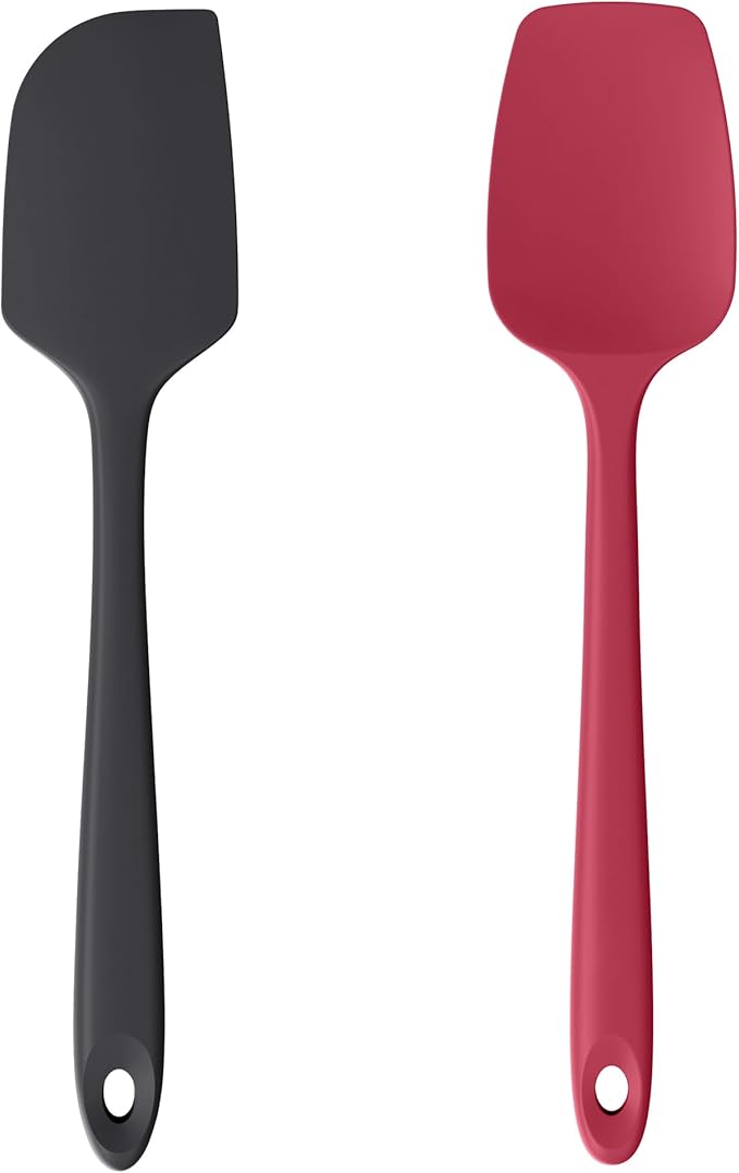 Silicone Flat Spoon Spatulas, Luxiwise 600ºF Heat Resistant Kitchen Baking Scraper Cooking Spoonula Non-Stick Dishwasher Safe for Seamless Mixing Folding Scraping Serving (Set of 2, Muticolor-1)