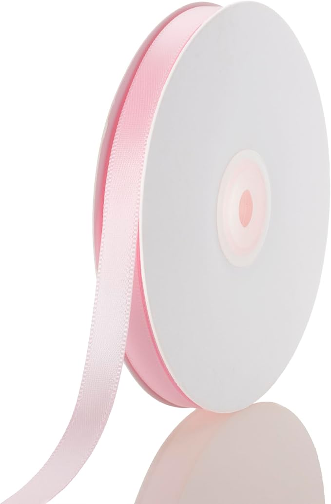 3/8 Inch Light Pink Ribbon, 50 Yards Craft Polyester Satin Ribbon Perfect for Gift Wrapping, Handmade Roses, Wedding Party Decorations and DIY Crafts