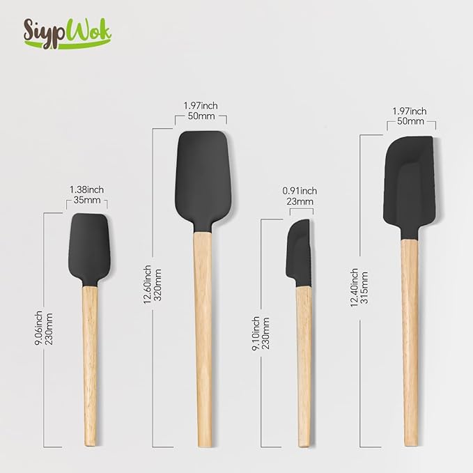 Black Silicone Spatula Set, Food Grade Rubber Spatula-4 Piece Nonstick Rubber Spatulas, Spoonula, Jar Scraper for Cooking, Baking, Mixing, Frosting