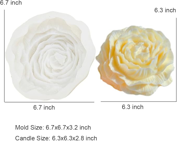 2 Pack 3.5 Inch 6.7 Inch Peony Silicone Mold, Large Size Flower Candle Mold, Soap Soy Wax DIY Handcraft Accessory, Epoxy Resin Mold for Party Home Wedding Decoration (Set)