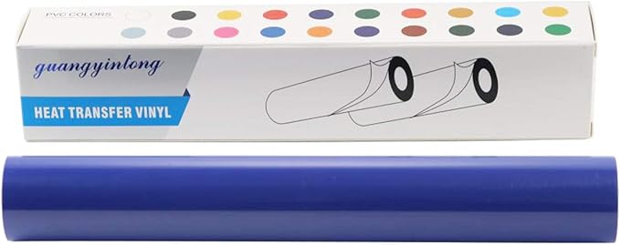 Guangyintong Heat Transfer Vinyl - HTV Rolls, 12" x 10ft Blue Iron on Vinyl for T-Shirts, Matte Surface, Easy to Cut & Weed