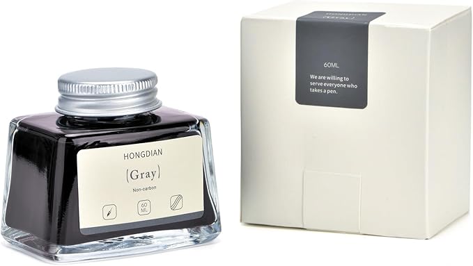 Hongdian Fountain Pen Bottled Ink Gray, 60ml Fountain Pen Ink Bottled for Writing and Calligraphy, Non Carbon