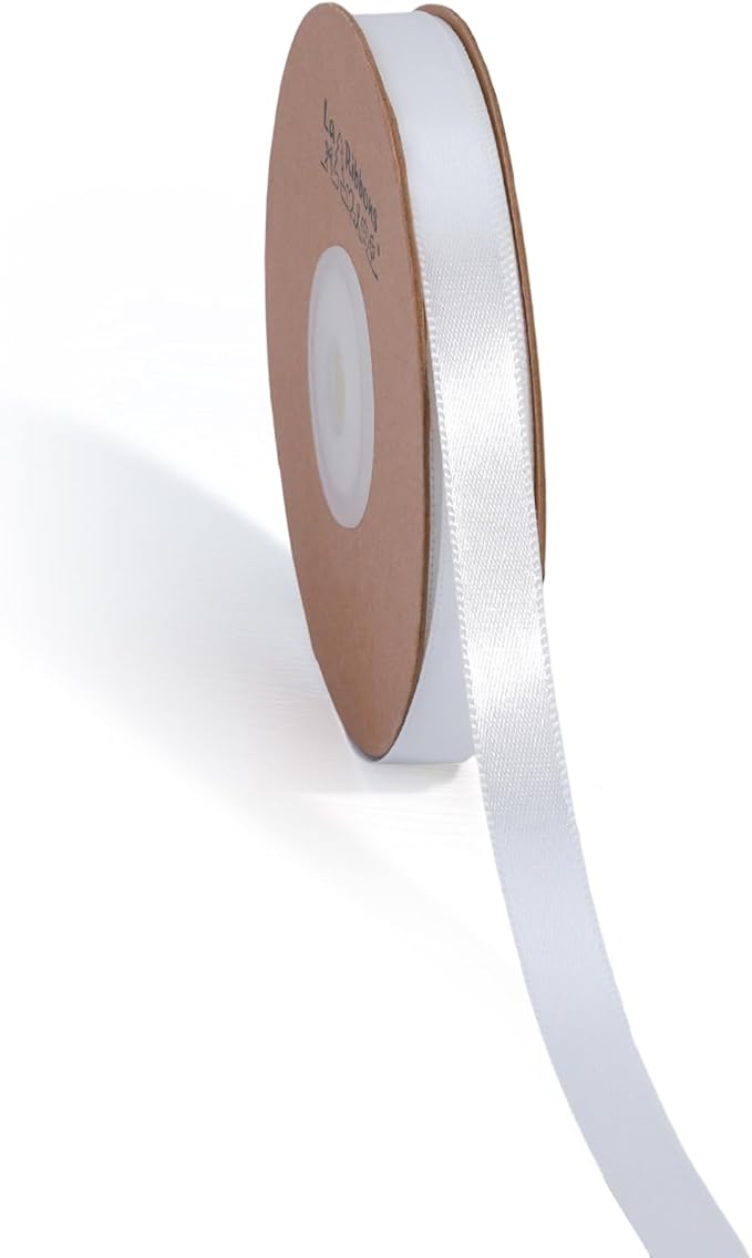 LaRibbons White Satin Ribbon 3/8 Inch 50 Yards Thin Luxury Double Faced Silk Ribbon for Flower Bouquet Crafts Gift Wrapping Wedding Christmas Decoration