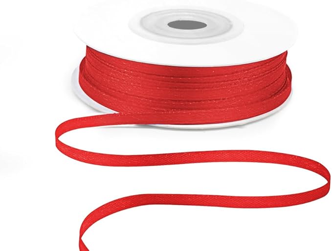 KMER LIFE 1/8"" Wide x 50 Yards Red Polyester Satin Ribbon, Red Satin Ribbon Perfect for Wedding Decor, Wreath, Crafts, Gift Wrapping & Other Projects (Red)