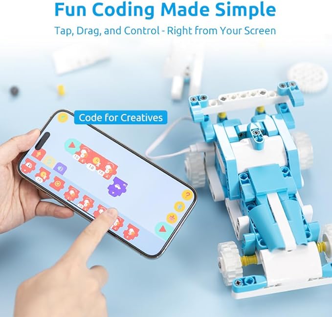 WhalesBot D1 21-in-1 STEM Coding Robot Kit for Kids (Ages 4+), 280+ Pieces Educational Building Set with APP-Controlled & Programming, 3D APP Guidance, Ideal Toy Gift for Boys & Girls