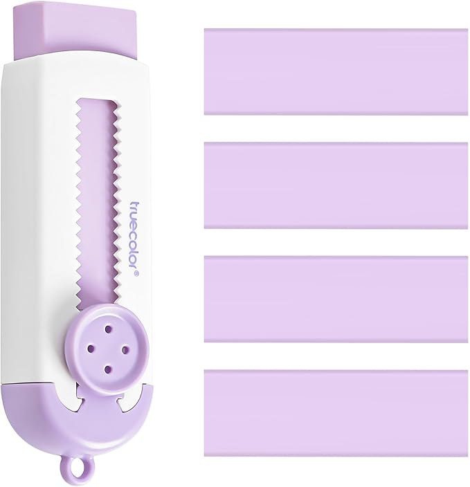 Retractable Eraser, Erasers for Pencils - 4+1 Pack Rubber Erasers - Pencil Eraser with Plastic Sleeve 4 Refill Eraser (Purple)