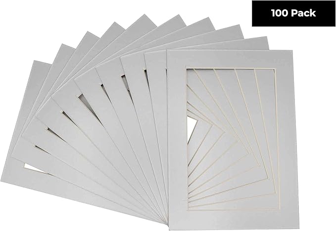 6x8 Mat for 8x10 Frame - Precut Mat Board Acid-Free Metallic Silver 6x8 Photo Matte for a 8x10 Picture Frame, Premium Matboard for Family Photos, Show Kits, Art, Picture Framing, Pack of 100 Mats