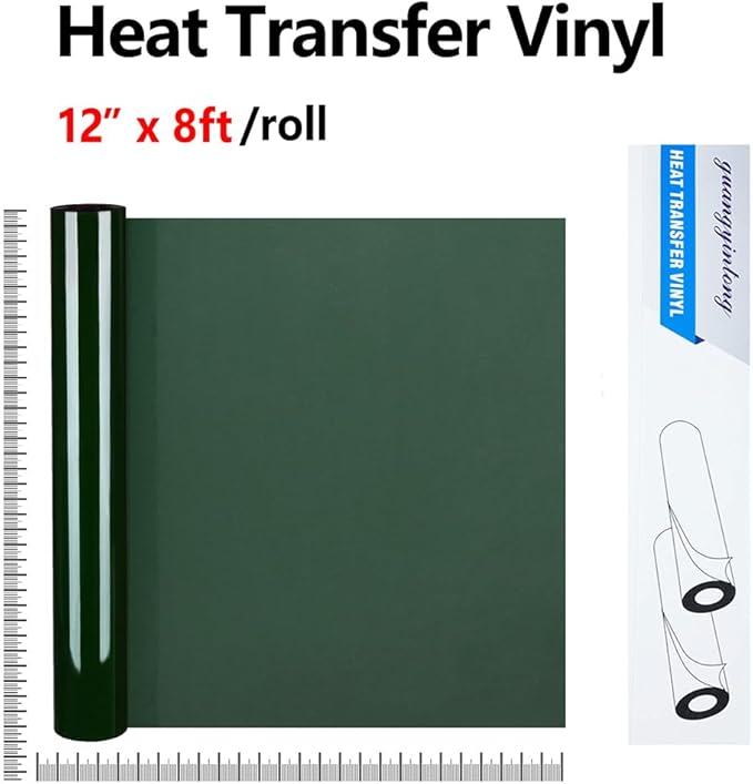 guangyintong Dark Green Heat Transfer Vinyl HTV Rolls, 12" x 8ft Dark Green Iron on Vinyl for T-Shirts Glossy Surface HTV Vinyl for All Cutter Machines Easy to Cut & Weed for Heat Vinyl Design