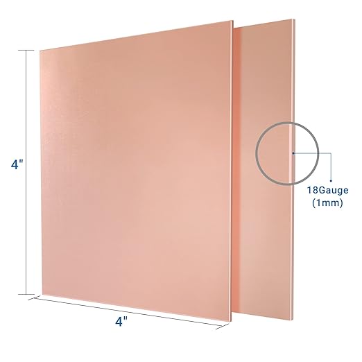 2 Pieces 99.9% Pure Copper Sheet, 4" x 4",18 Gauge(1mm) Thickness, Film Attached Copper Plate, Great for Jewelry, Crafts, modelers