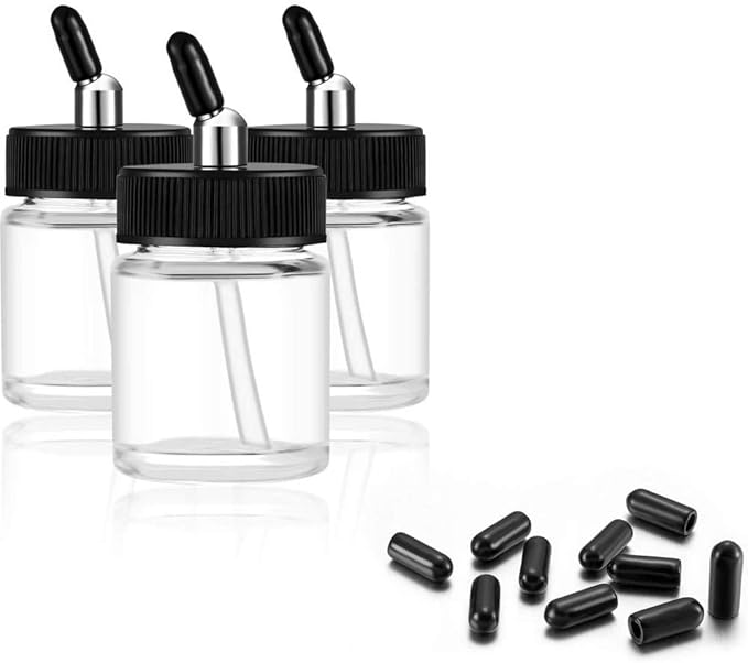 10PCS 22CC Airbrush Glass Bottles with Jar Caps for Master, Iwata Dual Action Airbrush