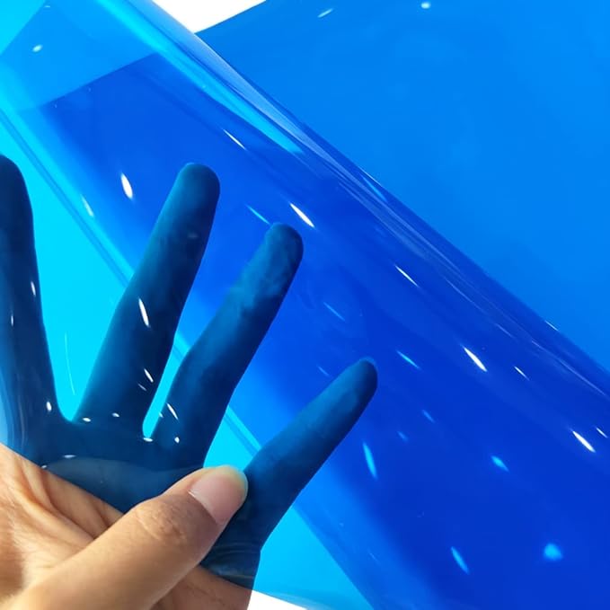 HYANG Blue Transparent PVC Super Clear Holographic Vinyl Faux Leather Sheets 1 Roll 12" x 47" (30cm x 120cm) for DIY Bows Earrings Bags DIY Crafts Making