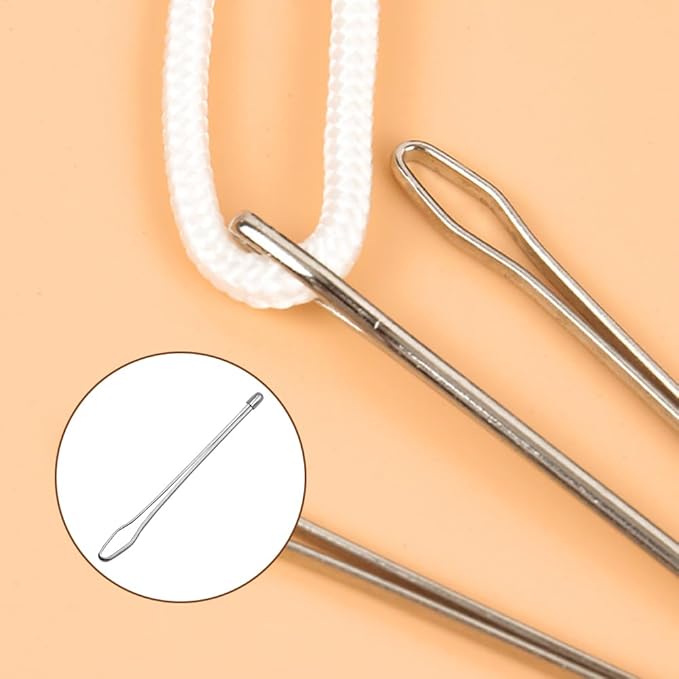 4 PCS DIY Rope Threader Clip, Drawstring Threader Tool Set, Sewing Loop Turner Hooks Metal Easy Pull Drawstring Threader with Tweezer Sewing Tool for Drawstring Replacement for Hoodies, Shorts, Pants