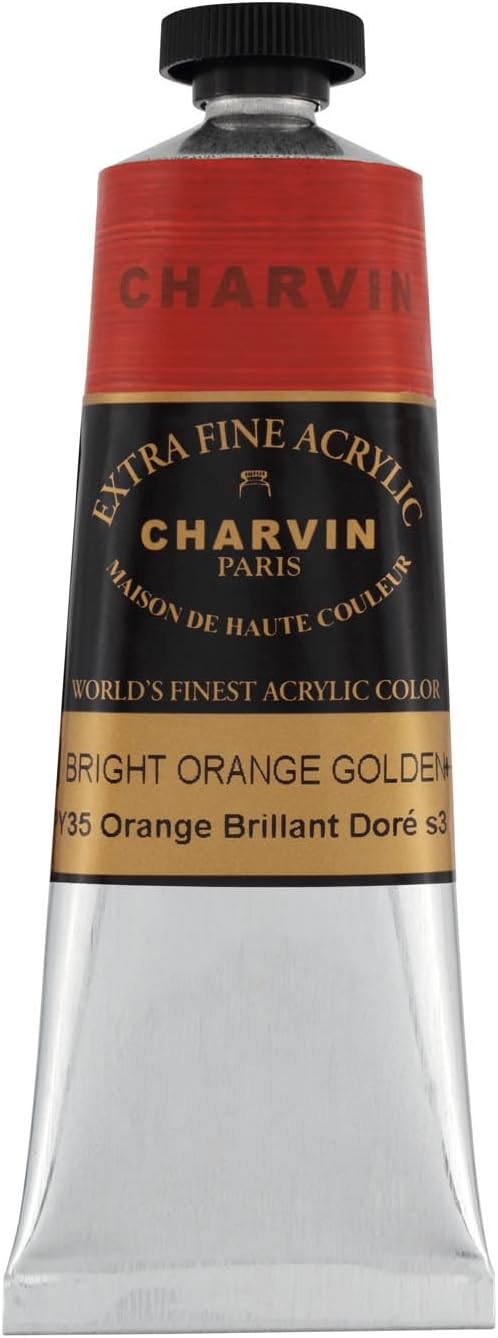 Charvin Extra Fine Professional Acrylic Paint - Bright Orange Gold, 60ml Tube, Triple-Milled, Lightfast Pigments, Open Stock Artist Acrylic Paints in Nature-Inspired Hues