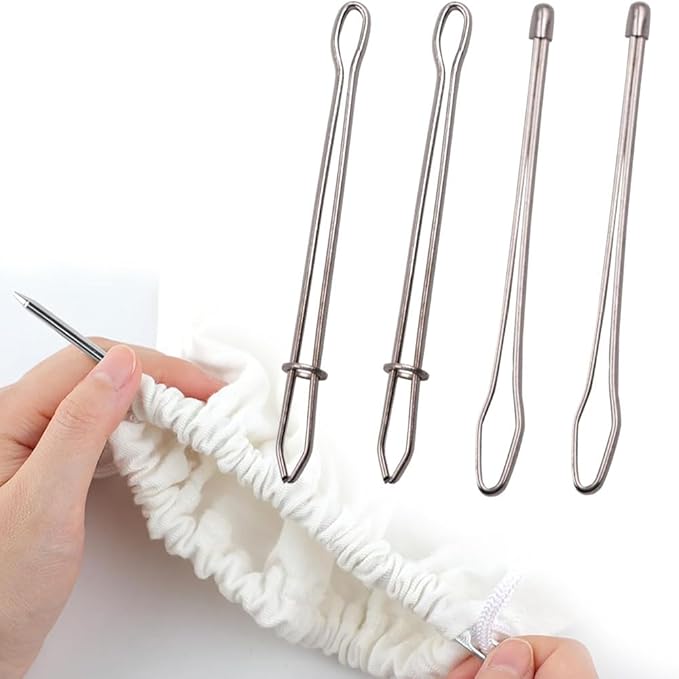 8 PCS DIY Rope Threader Clip, Drawstring Threader Tool Set, Sewing Loop Turner Hooks Metal Easy Pull Drawstring Threader with Tweezer Sewing Tool for Drawstring Replacement for Hoodies, Shorts, Pants