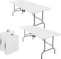 Set of 2 Folding Tables with Carrying Handle Lightweight Rectangular Portable Plastic Camping Table Steel Legs for Party, Dining, Wedding, Events, Picnic Indoor, Outdoor (6FT, White)