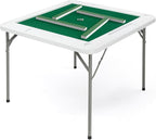 PEXMOR 39.5" Foldable Mahjong Table, Square 4 Player Card Game Table w/Cup Holders & Chip Grooves, Portable Folding Poker Domino Board Game Table for Blackjack, Texas Hold'em, Jigsaw Puzzles Game