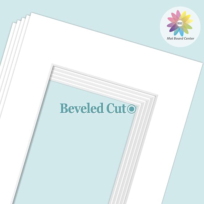 MBC Mat Board Center, 5 Pack 5x7 for 3.5x5 White Picture Mats Frame Mattes, Bevel Cut, Acid Free, 4-ply Thickness