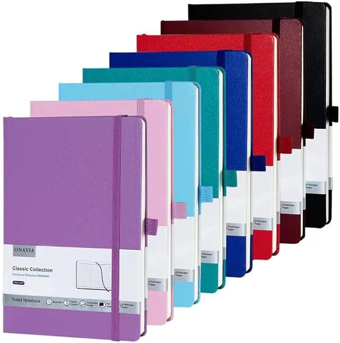 8 Pack Lined Journal Notebooks for Work, Travel, College, (A5 Size 100 GSM Thick Paper) - Classic Ruled, Hardcover Notepad for Writing 160 Pages, 5.5 x 8.3 inch - Multipack 8 Colors