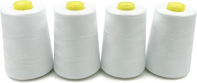 Tortoise 4 Cones of 3000 Yards Each Spool Thread for All Purpose, Serger, Overlock, Quilting, Sewing Machine - 100% Polyester - 20S/2 White