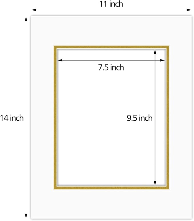 Golden State Art, 11x14 Double Mats for 8x10 - for Photos, Pictures, Frames - Acid-Free, 5 Pack, Off White Over Old Gold