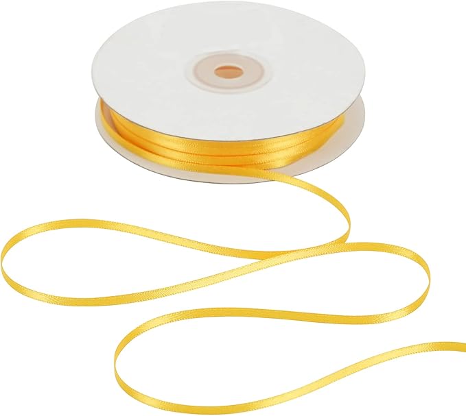 HUIHUANG Yellow Satin Ribbon 1/8 inch x Continuous 100 Yards Double Faced Thin Satin Ribbon for Crafts, Gift Wrapping, Wedding Invitation Card, Tag Decoration
