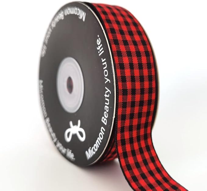 Red and Black Gingham Plaid Checked Ribbon 25 Yards Each Roll 100% Polyester (1",BlackRed)