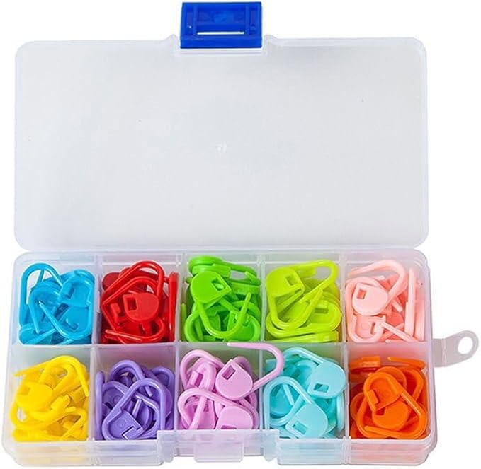 120 Pieces Locking Crochet Stitch Markers for Crocheting Knitting Clip Yarn Row Markers Tapestry Needles and 300 Pieces Safety Eyes