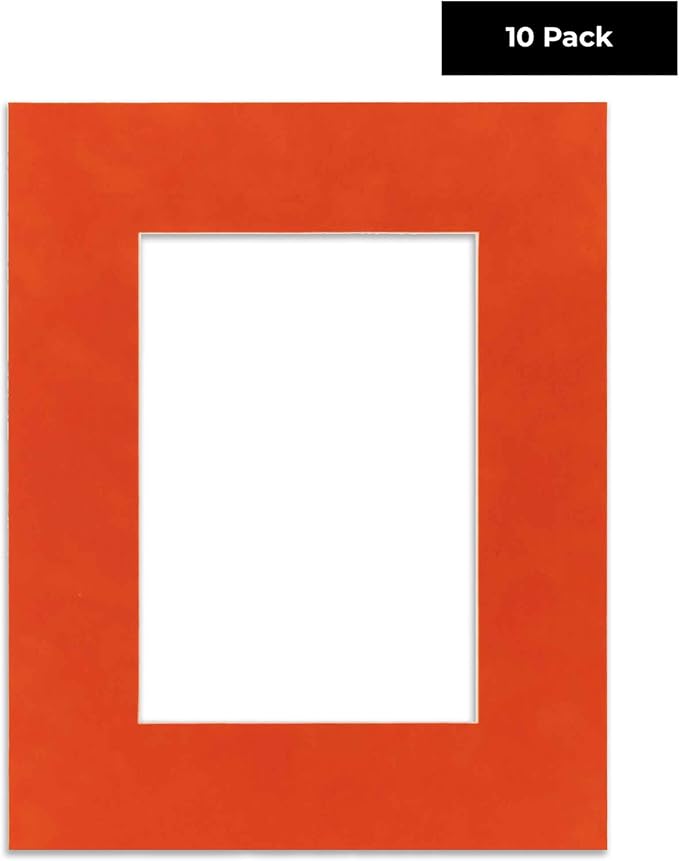 Pack of Ten Acid Free 8x10 Mats Bevel Cut for 5.5x8.5 Photos - Orange Suede Precut Matboards With Backing Boards and Self Seal Photo Mat Bags For Pictures, Photos, Framing - 4-ply Thickness