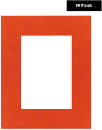 Pack of Ten Acid Free 8x10 Mats Bevel Cut for 6x8 Photos - Orange Suede Precut Matboards With Backing Boards and Self Seal Photo Mat Bags For Pictures, Photos, Framing - 4-ply Thickness