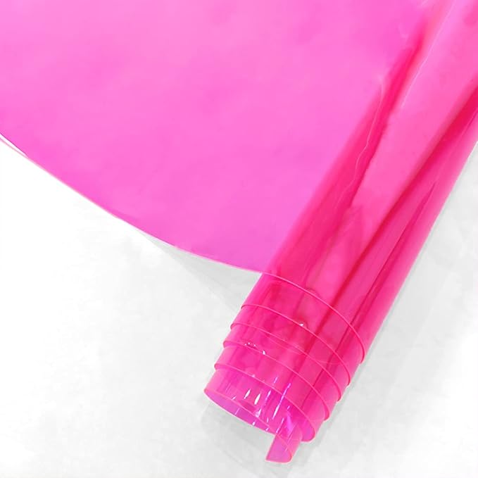 HYANG Pink Transparent PVC Super Clear Holographic Vinyl Faux Leather Sheets 1 Roll 12" x 47" (30cm x 120cm) for DIY Bows Earrings Bags DIY Crafts Making