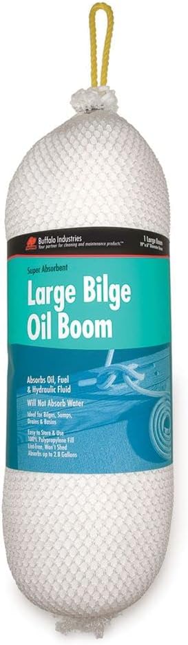 Buffalo Industries (90405 6" x 19" Oil-Only Polypropylene Sorbent Bilge Boom, Absorb up to 2.8 Gallons of Oil, Fuel and Hydraulic Fluid, for Sumps, Drains and Basins, Easy to Store and use, Lint-Free